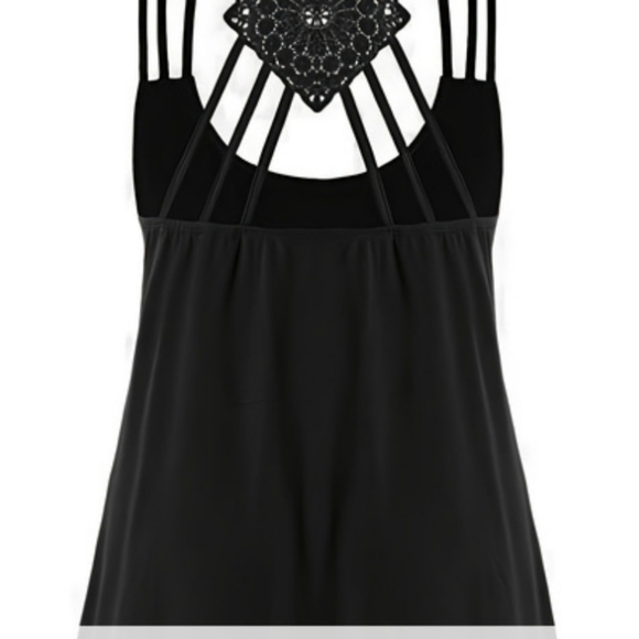 Plus Size Solid Contrast Lace Criss Cross Cami Top Sizes L/12-8XL/28 - Picture 2 of 7